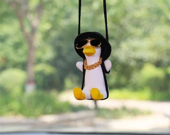 Cute Duck Car Hanging, Car Mirror Hanging Accessories, Duck Car Hanging wearing glasses, House Decor, Door Hanging, Car Charms