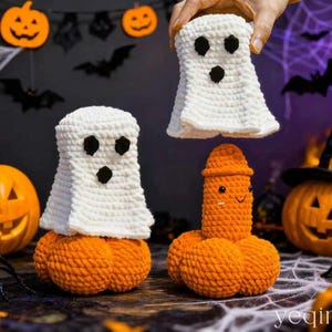 Suprise Halloween Ghost Pumpkin Ornament, Personalized Handmade Funny Ghost Crochet, Halloween Gifts for Her, Halloween Decor, Home Decor