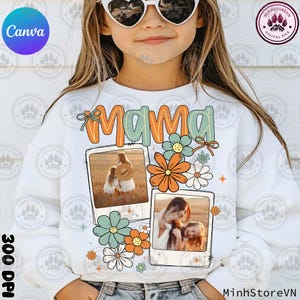 Mothers Day Png, Mom Floral Coquette Bow , Custom Mama Kids Photo Canva Template, Boho Flowers Add Photos Canva Template, Instant Download