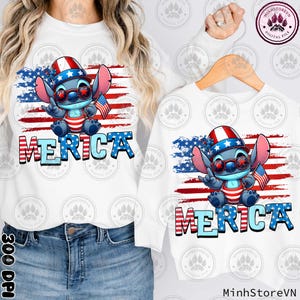 Blue Monster Retro America Png, Cartone animato 4 luglio Png, Personaggi dei cartoni animati, USA femminile Png, Patriottico Png, Giorno dell'Indipendenza, Download immediato