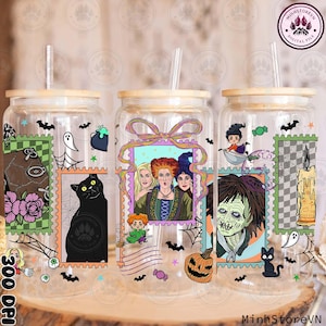 Retro Witches Movie 16 Oz Libbey Glass Can Png, Halloween Witch Sisters Glass Can PNG Sublimation Design, Horror Movie Png, Instant Download
