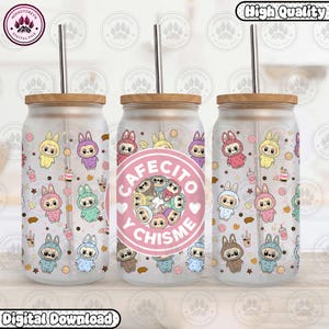 Cartoon 16 oz Glass Can Png, Trending Cartoon 16oz Glass Can Wrap, Cute Doll Glass Can Wrap, Gift For Girl Tumbler Png, Instant Download