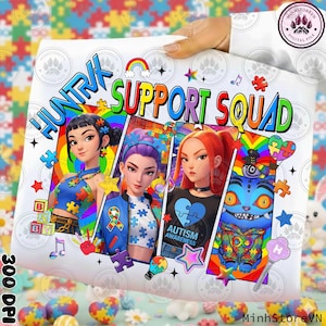 Trendy Autism Support Squad K-Pop PNG, World Autism Day Girl Band PNG, Neurodiversity Support Cartoon PNG, Instant Download
