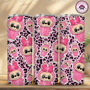 Trending Leopard Pink Cartoon Character Png, Funny Cartoon Character 20oz Skinny Tumbler Wrap PNG, Perfect Gift for Kids, Instant Download