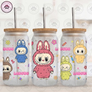 Cartoon  16oz Libbey Can Wrap Png, Gift for Kids, Trending Doll Cartoon Character Coffee Glass, Funny Cartoon Glass Can, Instant Download