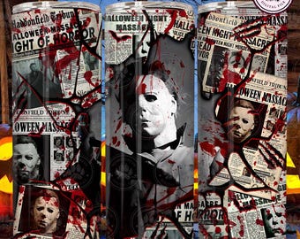 Halloween Skinny Tumbler Design, Horror Movie 20oz Tumbler Wrap Png, Killer Character 20oz Sublimation Tumbler Design, Instant Download