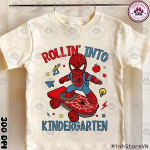 Back To School Png, First Day Of School Png, Rollin&#39; Into Kindergarten Cartoon Png, Cartoon Kid Shirt Png, Superhero Movie, Instant Download