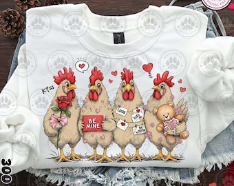 Valentine's Day Farm Chickens PNG, Funny Farming Chicken Row Clipart, Valentine Farm Hen Design for Boys Girls, Instant Download