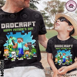Gamer Dad Png, Cartoon Dad Png, Personalized DadCraft With Kids Png, Prezent na Dzień Ojca, Video Game Movie Png, Natychmiastowe pobieranie