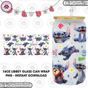 Blue Monster Character Cartoon 16 oz Glass Can Png, Movie 16oz Glass Can Wrap,  Magic Kingdom Design, Family Trip 2025 Png, Instant Download
