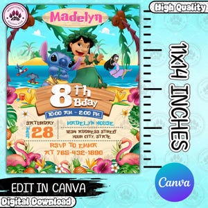 Blue Monster Birthday Party Invitation Template, Party Canva For Kid, Cartoon Movie Bday Canva Template, Editable Cartoon , Instant Download