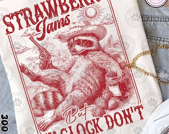 Mapache con mermelada de fresa PNG, Mamá mapache divertida PNG, Estética de bayas linda PNG, Regalo del Día de la Madre, Diseño animal sarcástico, Descarga instantánea