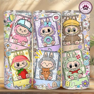 Trending roze stripfiguurontwerp, grappige cartoon 20oz magere beker wrap png, perfect cadeau voor kinderen, roze cartoon, direct downloaden