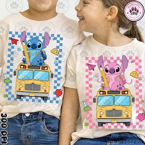 Lustige Kinder zurück in die Schule Png, Blau Alien Charakter Png, Lehrer Shirt, Retro Jungen Mädchen Erster Schultag Cartoon Png, sofort Download