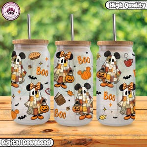 Halloween Pumpkins Libbey Glass Can Png, Cartoon Mouse Friends 16oz Glass Can Wrap Png, Halloween Cartoon Glass Can Wrap, Instant Download