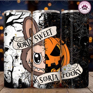 Sorta Sweet Sorta Spooky 20 oz Skinny Tumbler Wrap Sublimation Design, Doll Pumpkin Halloween 20 oz Skinny Tumbler Wrap, Instant Download