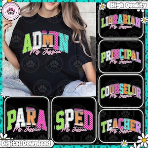 Back to School Teacher Sped Para Counselor, School Occupation PNG Bundle, Preppy First Day of School Bright Neon Girly Png, Instant Download