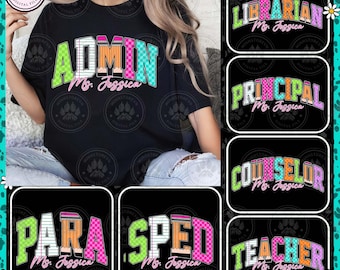 Back to School Teacher Sped Para Counselor, School Occupation PNG Bundle, Preppy First Day of School Bright Neon Girly Png, Instant Download