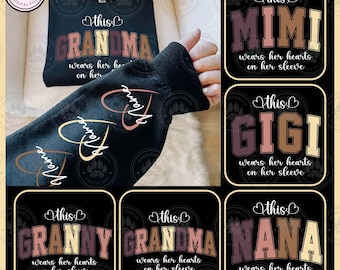 Mother's Day Svg, Custom This Mama/Grandma/Nana Wears Her Heart On Her Sleeve Svg Bundle, Mom With Kids Names Designs, Instant Download