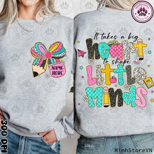 Nombre de profesor personalizado, Se necesita un gran corazón (Png), Lápiz de profesora preppy coqueta con lazo y brillantina (Png), Enseñar amor e inspirar leopardo, Descarga instantánea