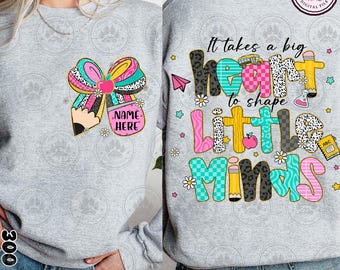 Nombre de profesor personalizado, Se necesita un gran corazón (Png), Lápiz de profesora preppy coqueta con lazo y brillantina (Png), Enseñar amor e inspirar leopardo, Descarga instantánea