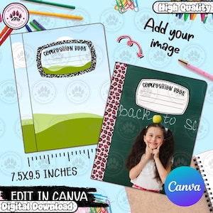 Benutzerdefinierte Komposition Notebook Cover Canva, Komposition Notebook Vorlage, DIY, Komposition Buch Vollständig bearbeitbarer Canva Rahmen, sofortiger Download
