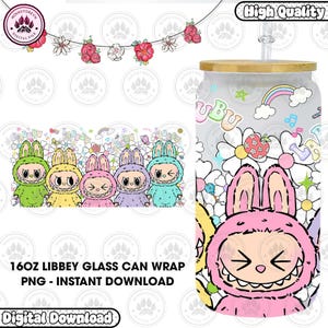 Cartoon 16 oz Glass Can Png, Cartoon 16oz Tumbler Design, 16 oz Libbey Glass Can Wrap, Pink Doll 16 oz Tumbler Wrap Png, Instant Download