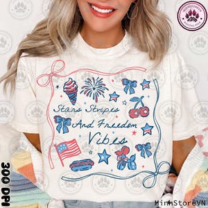 Girly American Png, USA png, Stars Stipes and Freedom Vibes Png, 4th Of July Png, Cute Doodles Patriotic America Coquette, Instant Download