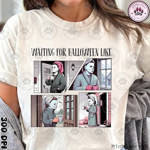 Griezelig seizoen png, herfstshirtontwerp, wachten op Halloween zoals horrorfilmpersonages png, horrorkarakter dagelijks leven, Instant Download