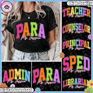 Preppy First Day of School Bright Neon Girly Png, School Occupation PNG Bundle, Back to School Teacher Sped Para Counselor, Instant Download