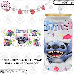 Cartoon 16 oz Glass Can Png, Blue Monster Character 16oz Glass Can Wrap, 16 oz Libbey Glass Can Wrap, 16 oz Tumbler Wrap, Instant Download