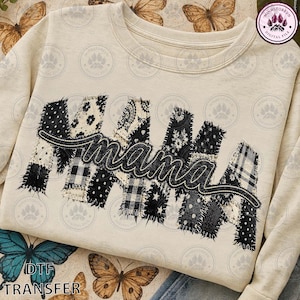 Dtf Transfer Mama Checkered Dtf, Faux Embroidered Mom Shirt Design Dtf, Mothers Day Patchwork Mama Dtf, Ready To Press
