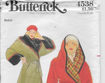 Vintage Butterick 4538 Misses Reversible Coat or Jacket with Belt Size Medium Size 12 to 14 Bust 34-36 Inches Complete Partially Cut 5 Piece