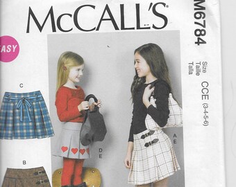 McCalls M6784 Easy Girls Pleated Kilt Skirt Pattern and Purse Pattern Sizes 3 to 6 Uncut Factory Folded