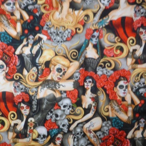 Alexander Henry Las Elegantes Fat Quarter 18 Zoll x 22 Zoll Baumwolle Tag der Toten Dia De Muertos Craft Quilt Maske Tote Fabric Goth