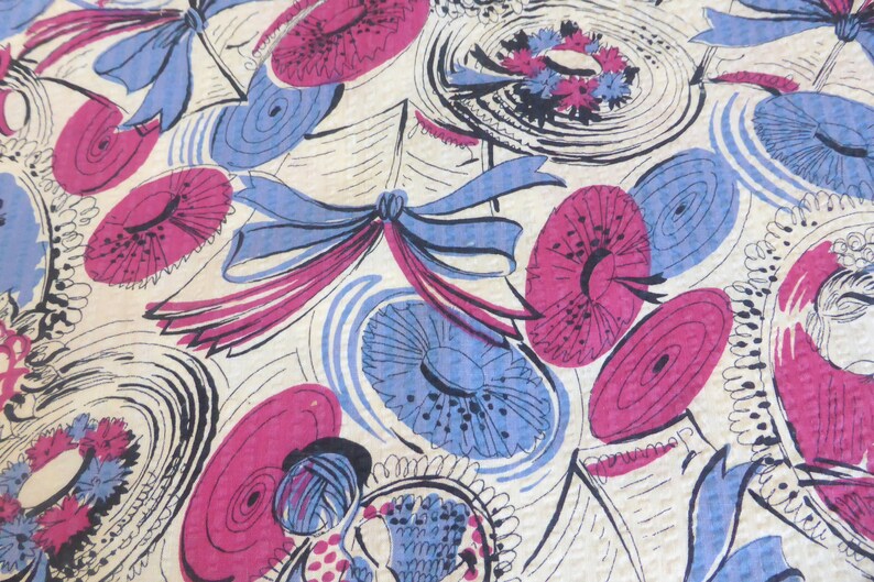 Vintage Seersucker Plisse Fabric Victorian 1900 Motif Victorian Young Women Journals Knitting Wide Brim Hat Print 2 23 Yds x 32 Inches