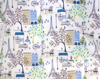 Waverly Inspirations Cotton Fabric Paris Eiffel Tower Street Scene Blues Whites 1 Yard x 44 inches Wide Parisian Scene Quilting Craft