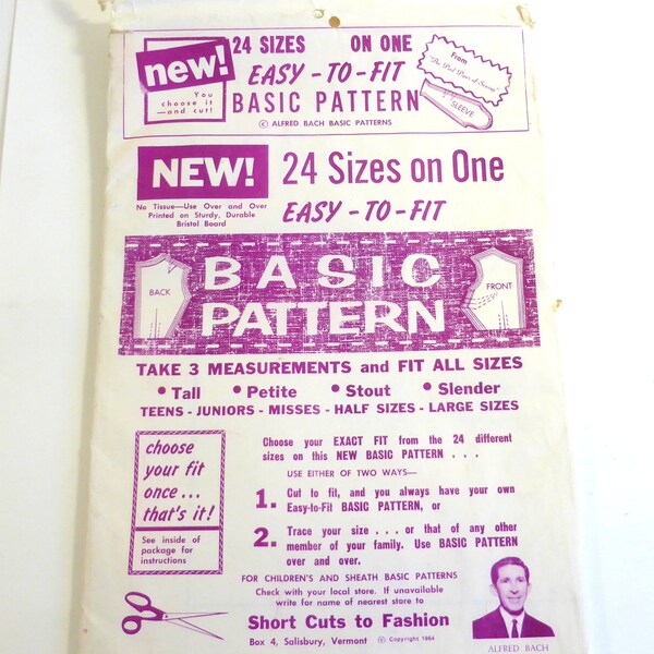 Vintage Easy to Fit Basic Sewing Pattern 24 Sizes In One Alfred Bach Short Cuts to Fashion  Childrens and Sheath Basic Patterns
