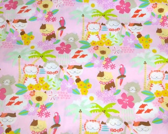 Alexander Henry Meowi Cute Cat Kawaii Hawaiian Type Fabric Quilt Craft Cotton 1 yard x 44 Inches Wide Apron Totes Apparel Fabric