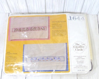 Vintage The Creative Circle 1644 Teddy Towels Counted Cross Stitch Kit Includes 2 Cotton Towels Floss Needle and Graph