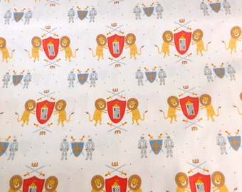 Riley Blake Lancelot Cream Fabric 100% Cotton Juvenile Little Boys Quilting Craft Fabric Lion Swords Knights in Armor 1 yard x 43 inches