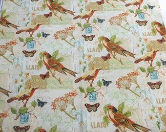 David Textiles Inc Oak Island Pela by Wild Apple  Bird Print Fabric 100 Per Cent Cotton 1 Yard x 43 Inchs Wide Quilting Craft Apparel