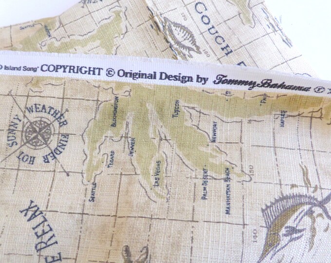 Tommy Bahama Island Song Indoor Outdoor Home Decor Fabric Tropical, Nautical Tan Black Palm