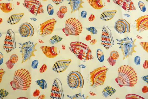 Vintage sea shells Fabric Cotton Panel Make Cushion Upholstery Craft
