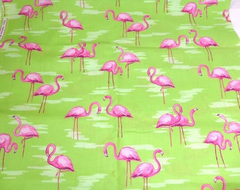 Fabric Traditions 2008 Pink Flamingos Green Background Cotton Fabric 2 Yards x 42 Inches Wide Quilt Craft Apparel Fabric Florida Decor