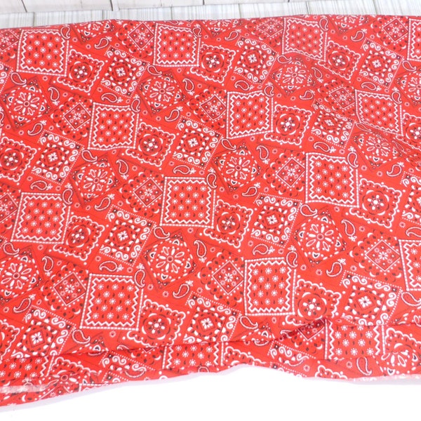 Vintage Red Bandana Print Fabric Cotton 2 Yards 33 Inches x 44 Inches Wide Western Quilting Craft Apron Totes