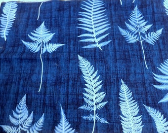 Waverly Inspirations Blue Fern Print Fabric Cotton Duck 2 yards x 44 Inches Wide Home Decor Tote Craft Fabric