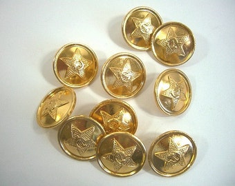 Russian Soviet Military  Uniform Buttons with Shank, Sickle and Hammer, Gold Tone - Set of 10
