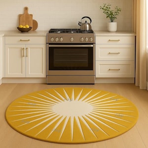 Round Sunburst rug-yellow and White Modern Accent Carpet Radiant Sun Design Circle Rug -Hand-tufted Wool Rug 10x10  feet  11x11  feet