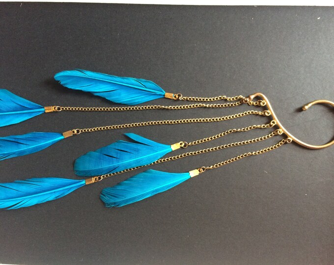 FEATHER EAR Cuffturquoise Blue Feather Ear Cuffsblue & Gold Etsy